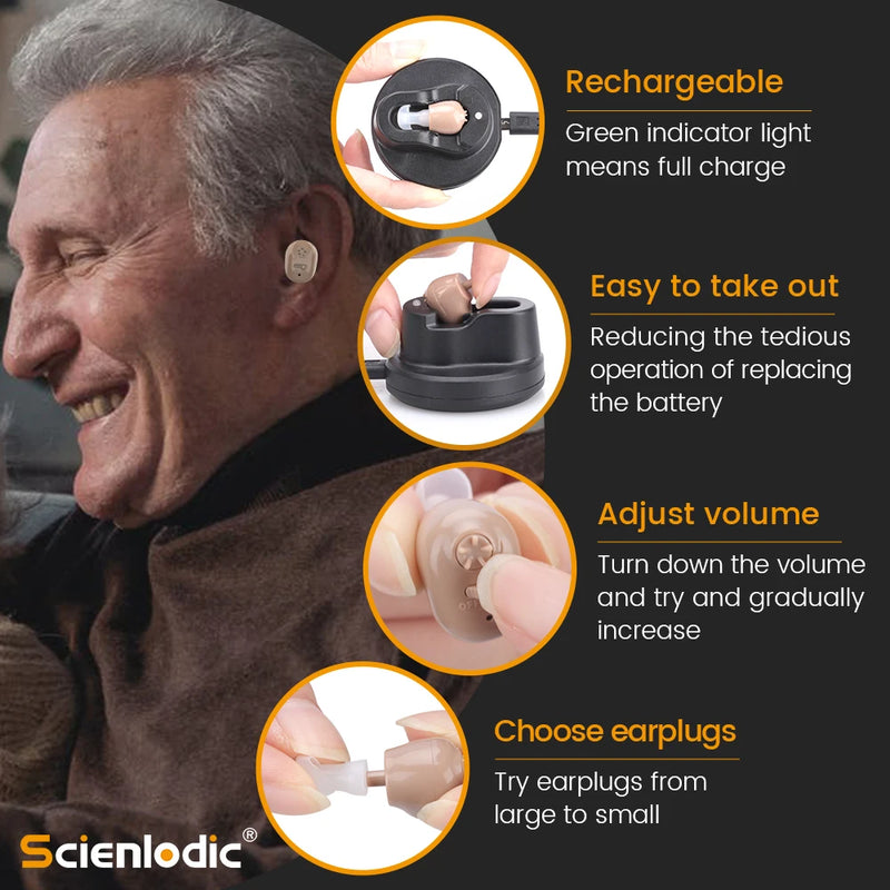Rechargeable ITE Ear Hearing Aid for the Elderly