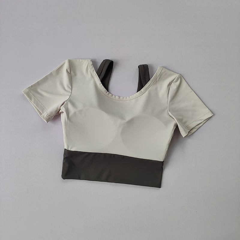 Women’s Fake Two-Piece Sports Top with Built-In Bra