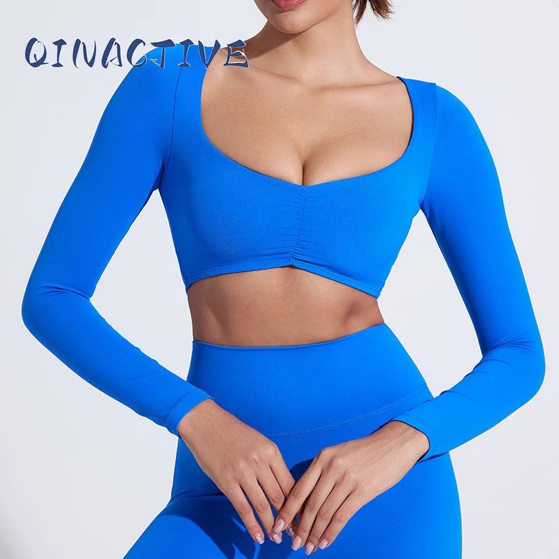 QINACTIVE Women’s Long Sleeve Yoga Crop Top