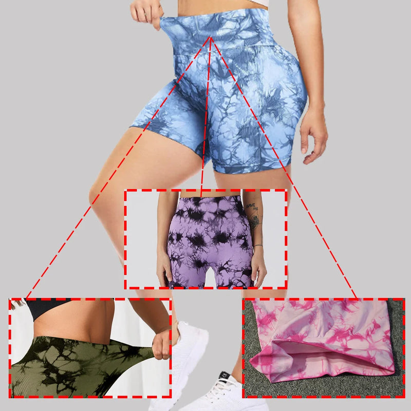 Seamless Tie Dye Push Up Yoga Shorts for Women: