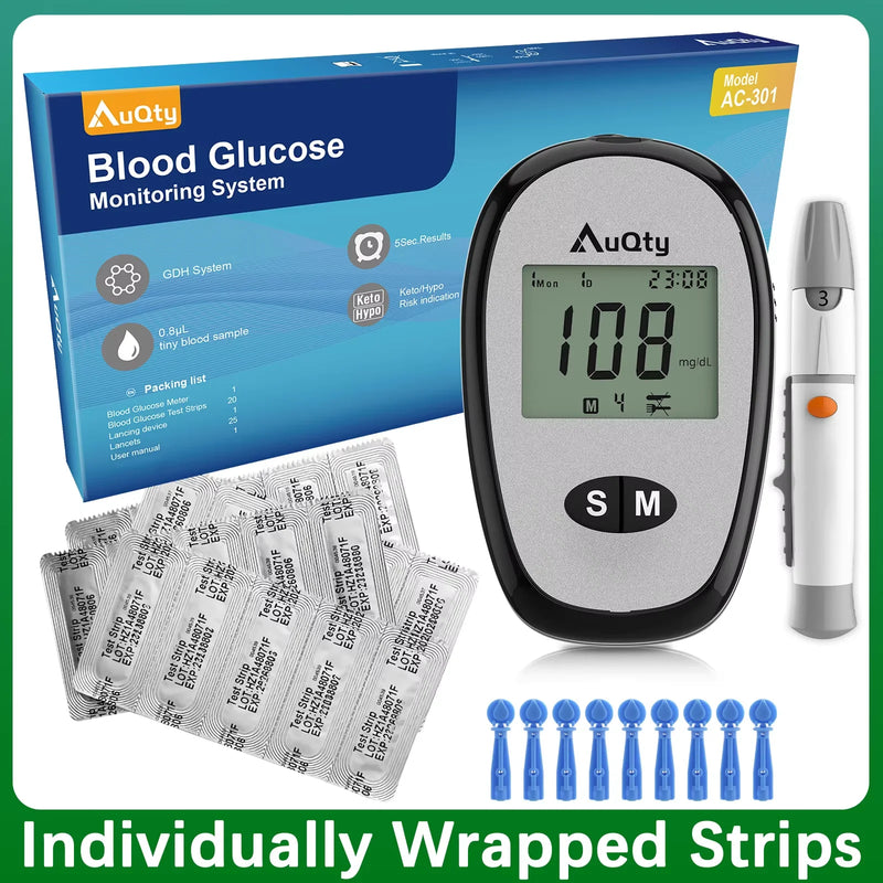Blood Glucose Meter with Individually Wrapped Glucose Test Strips Glucometer Kit