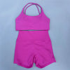 Women's Yoga Shorts Set with Cross-Strap Bra and High-Waist Shorts