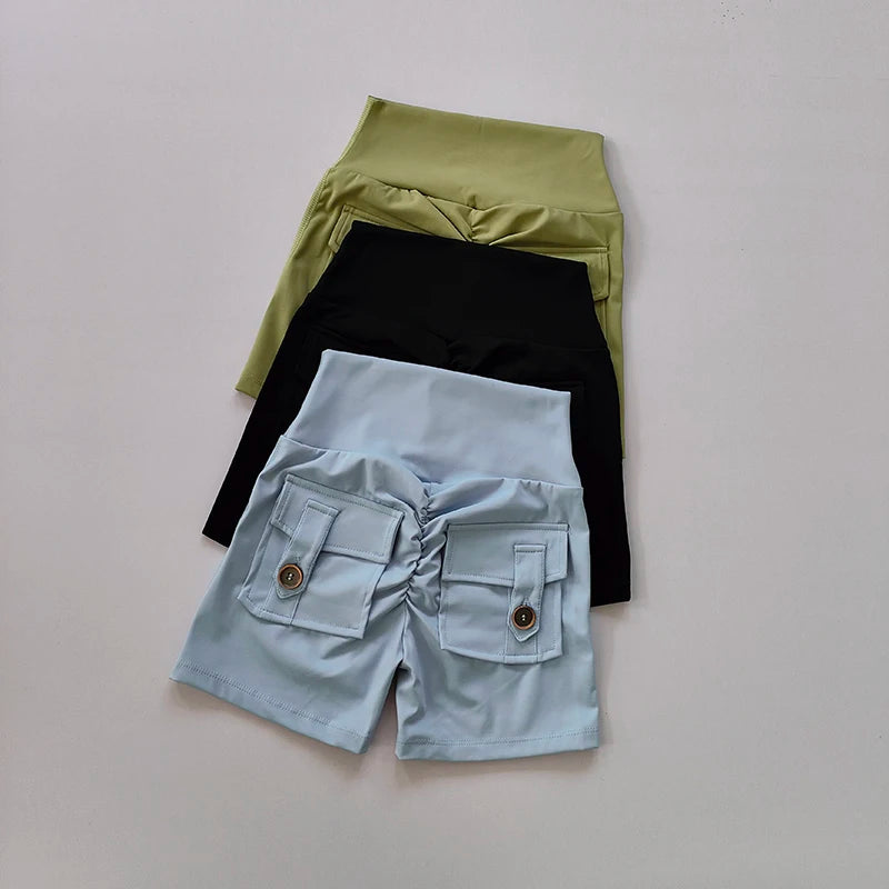 Women’s Waist Seamless Peach Hip Fitness Shorts with Pockets