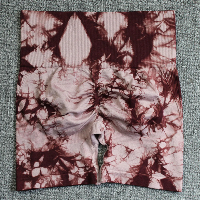 Seamless Tie Dye Push Up Yoga Shorts for Women: