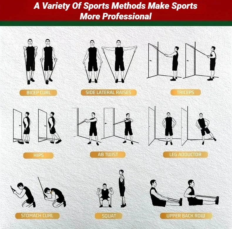 11pcs/Set Pull Rope Resistance Bands Fitness Equipment