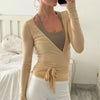 Women’s Wrap Ruched Tie Front Yoga Shirt