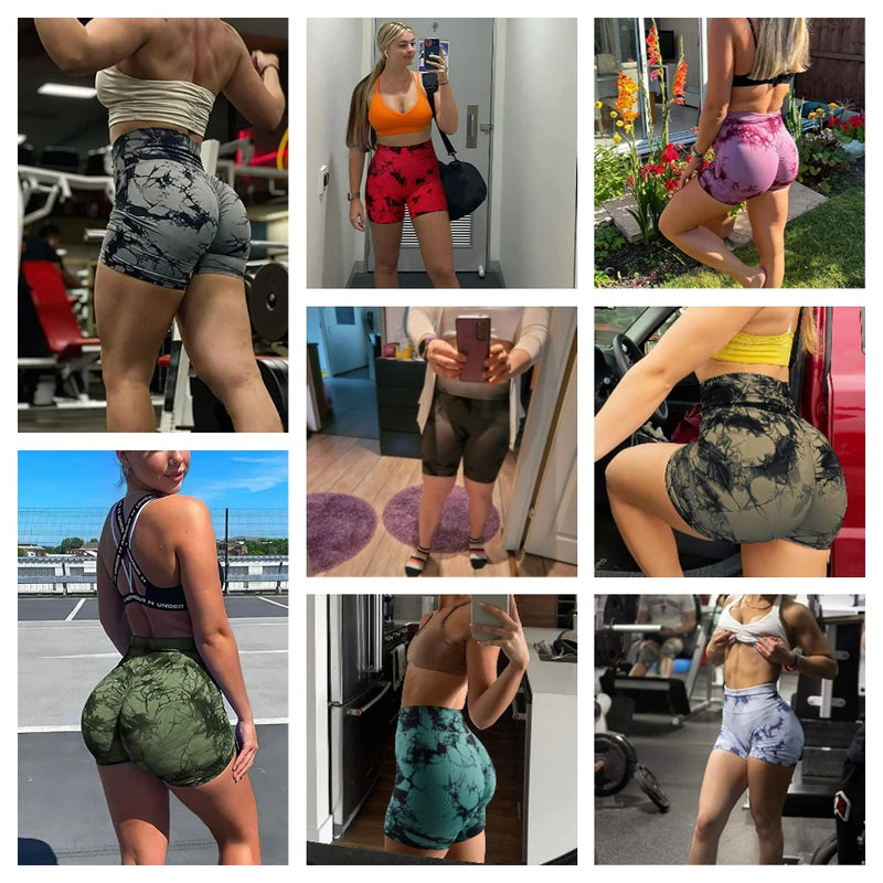 Seamless Tie Dye Push Up Yoga Shorts for Women: