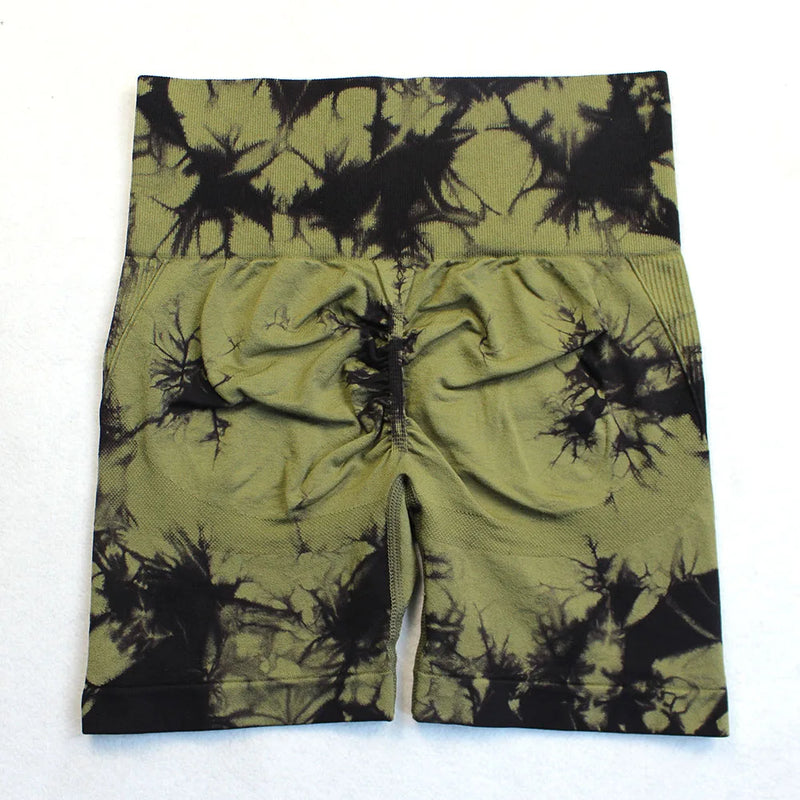 Seamless Tie Dye Push Up Yoga Shorts for Women: