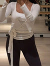 Women’s Wrap Ruched Tie Front Yoga Shirt