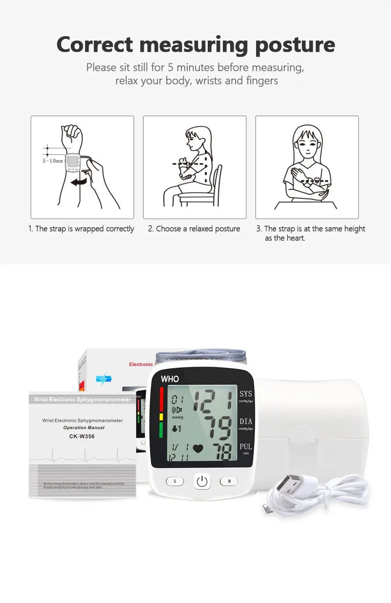 Rechargeable Digital Blood Pressure Monitor Wrist