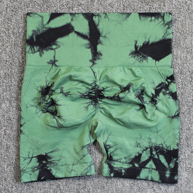 Seamless Tie Dye Push Up Yoga Shorts for Women: