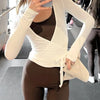 Women’s Wrap Ruched Tie Front Yoga Shirt