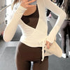 Women’s Wrap Ruched Tie Front Yoga Shirt