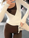 Women’s Wrap Ruched Tie Front Yoga Shirt
