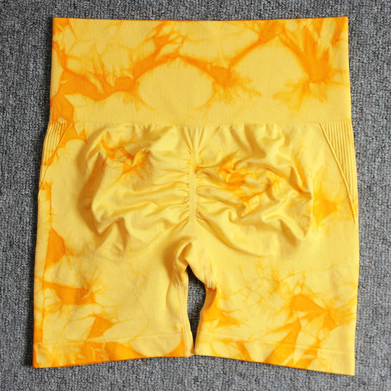 Seamless Tie Dye Push Up Yoga Shorts for Women: