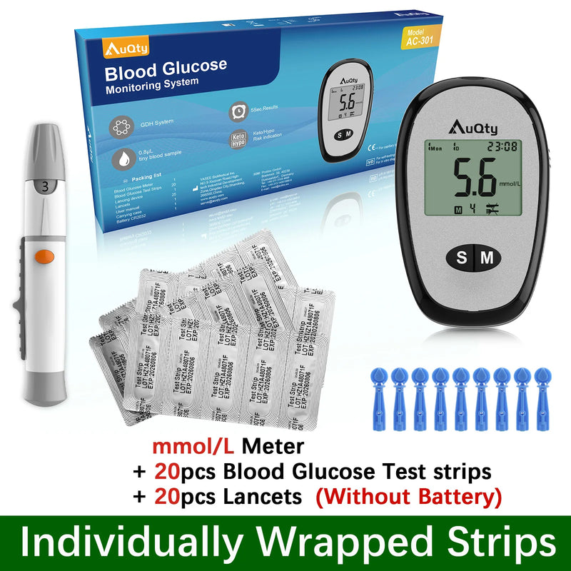 Blood Glucose Meter with Individually Wrapped Glucose Test Strips Glucometer Kit