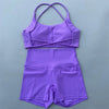 Women's Yoga Shorts Set with Cross-Strap Bra and High-Waist Shorts
