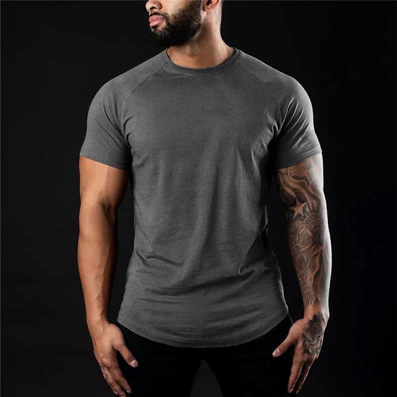 Plain Gym T-shirt for Men – Summer Fitness Cotton Slim Fit Tee