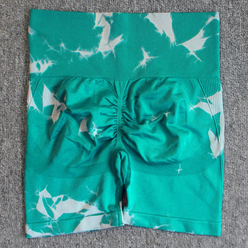 Seamless Tie Dye Push Up Yoga Shorts for Women: