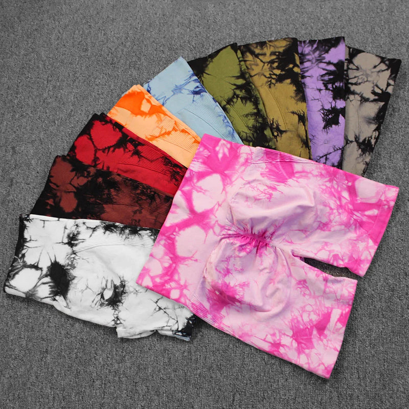 Seamless Tie Dye Push Up Yoga Shorts for Women: