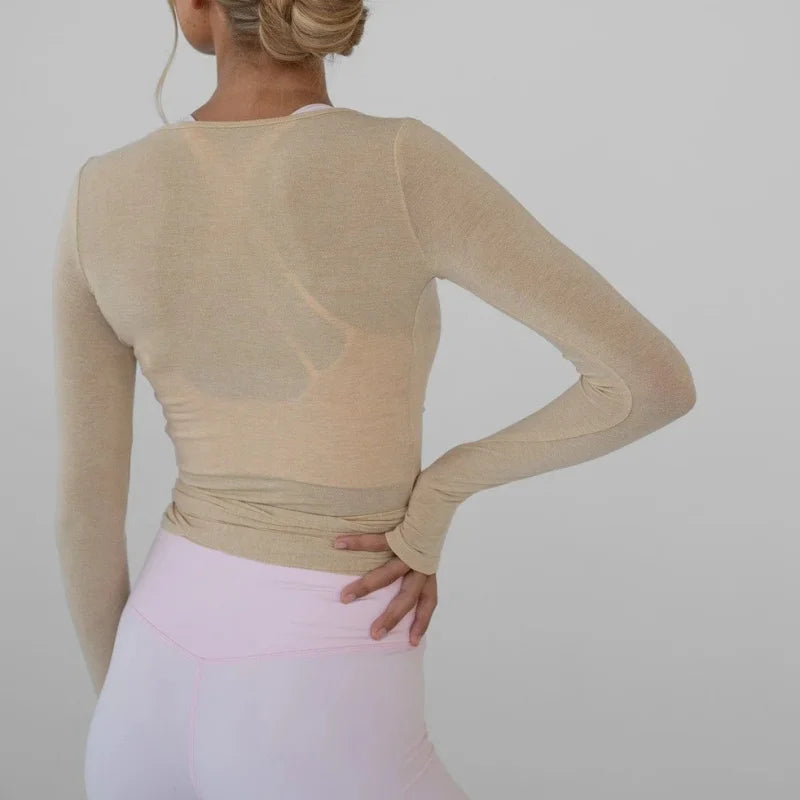 Women’s Wrap Ruched Tie Front Yoga Shirt