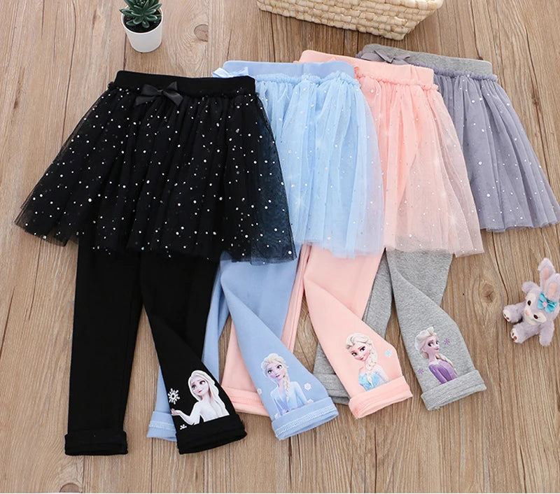 Disney Frozen Elsa Girls’ Skirt Leggings – Cotton Princess Pants with Lace Trim