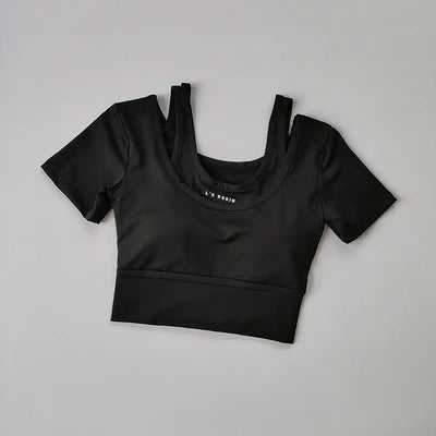 Women’s Fake Two-Piece Sports Top with Built-In Bra