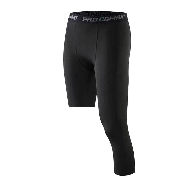 Men's One Leg Compression Leggings – Base Layer Cropped Sports Tights for Running & Basketball