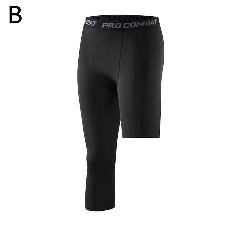Men's One Leg Compression Leggings – Base Layer Cropped Sports Tights for Running & Basketball