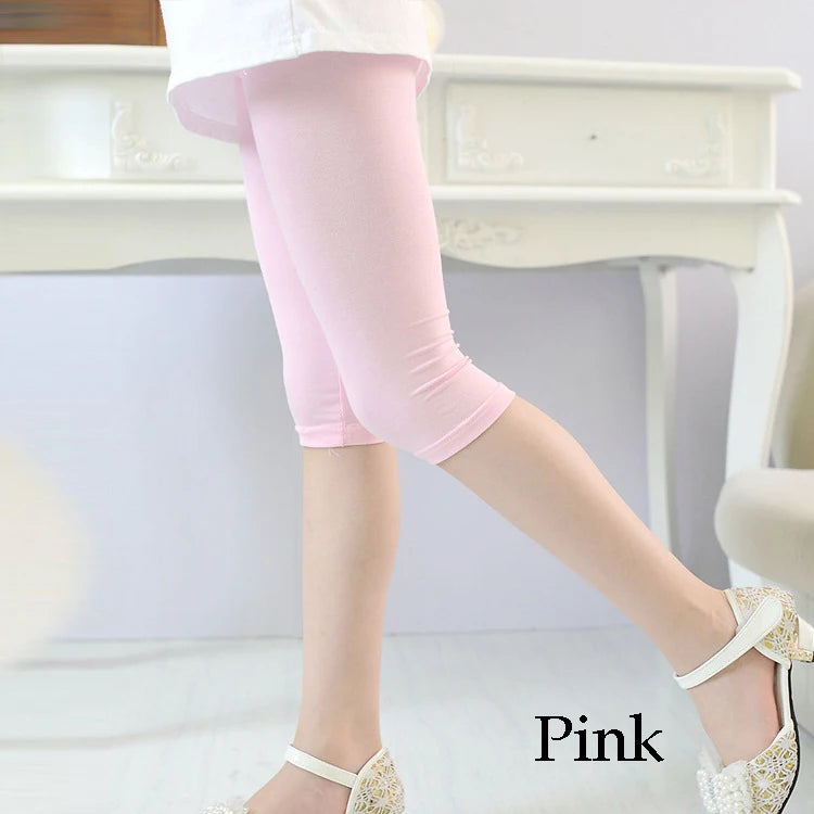 Girls Knee-Length Cropped Leggings – Candy Color Fifth Pants for Kids (3–10 Years)