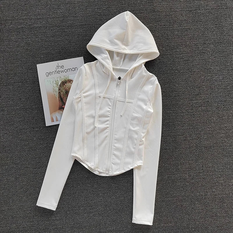 Women's Hooded Fitness Jacket – Quick-Dry Long Sleeve Sports Cardigan