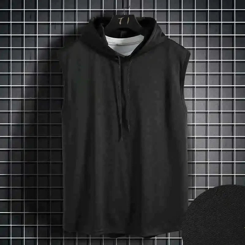 Men’s Lace-Up Hooded Sleeveless Vest – Hip-Hop Sports Tank Top