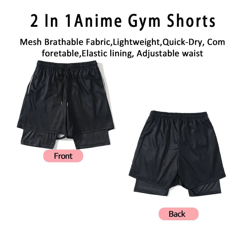 Men's Anime Quick-Dry Fitness Compression Shirt & Gym Shorts