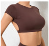 Women's Backless Muscle Back Sports Tee – Open Back Workout Yoga Training T-Shirt