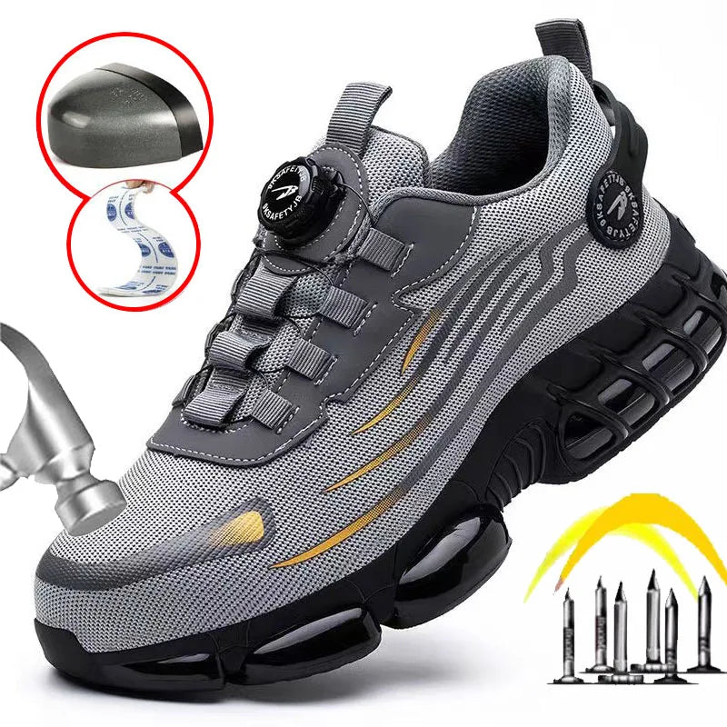 Oulylan Men's Steel Toe Safety Shoes – Puncture-Resistant Work Boots with Rotary Button Closure