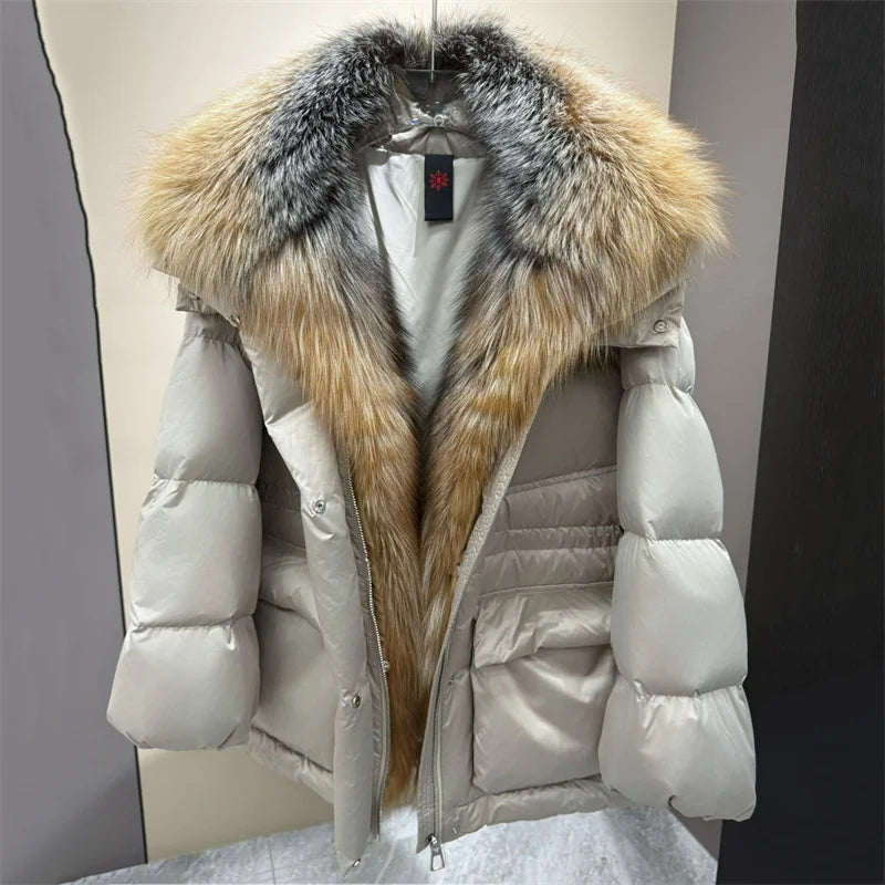 Women’s Winter Down Jacket – Thick Warm Goose Down Coat with Detachable Fur Collar Hood
