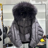 Women’s Short White Duck Down Jacket – Thick Warm Hooded Winter Coat with Fox Fur Collar