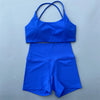 Women's Yoga Shorts Set with Cross-Strap Bra and High-Waist Shorts