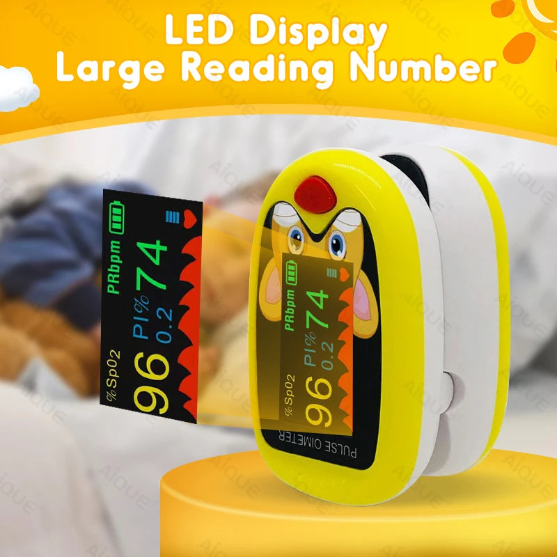 AiQUE Pediatrics Finger Pulse Oximeter – Child & Baby Blood Oxygen & Heart Rate Monitor (0.5–12 Years)