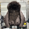 Women’s Short White Duck Down Jacket – Thick Warm Hooded Winter Coat with Fox Fur Collar