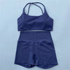 Women's Yoga Shorts Set with Cross-Strap Bra and High-Waist Shorts