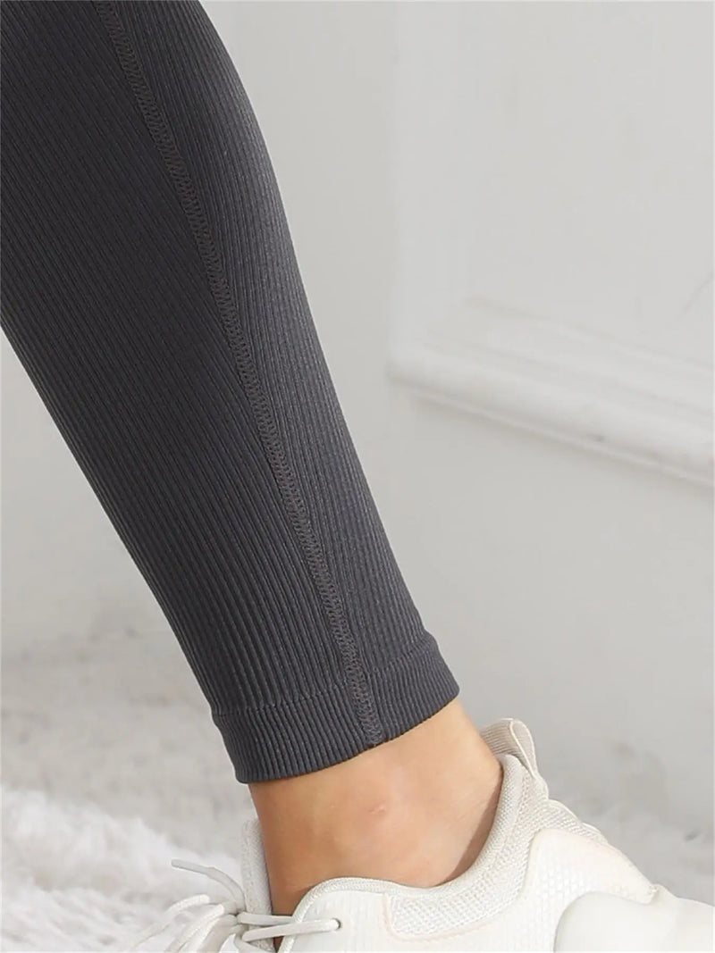 High-Waisted Seamless Ribbed Yoga Leggings – Women’s Fitness & Casual Wear
