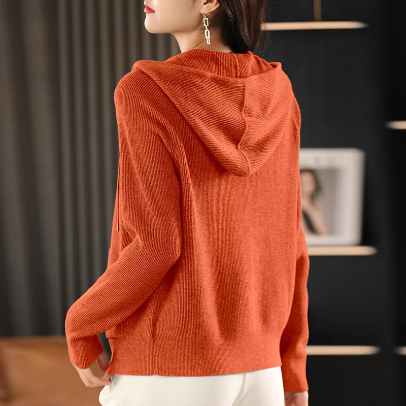 Women’s Zip-Up Knit Cardigan – Thick Warm Sweater with Turn-Down Collar