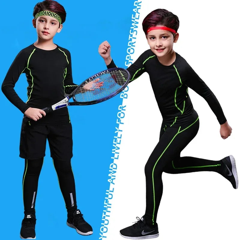Kids Compression Sportswear Set – Warm Running & Basketball Base Layers for Boys