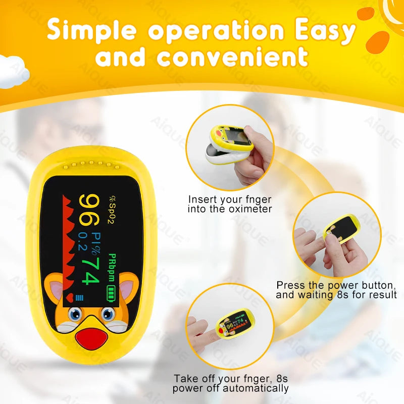 AiQUE Pediatrics Finger Pulse Oximeter – Child & Baby Blood Oxygen & Heart Rate Monitor (0.5–12 Years)