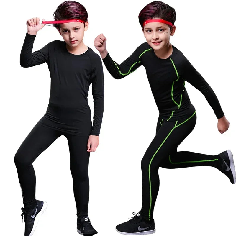 Kids Compression Sportswear Set – Warm Running & Basketball Base Layers for Boys