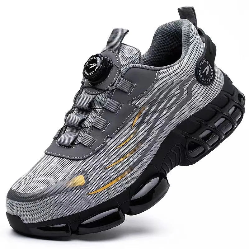Oulylan Men's Steel Toe Safety Shoes – Puncture-Resistant Work Boots with Rotary Button Closure