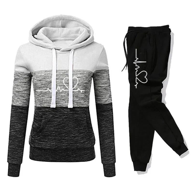 Women’s Printed Color Block Hoodie & Sweatpants Set