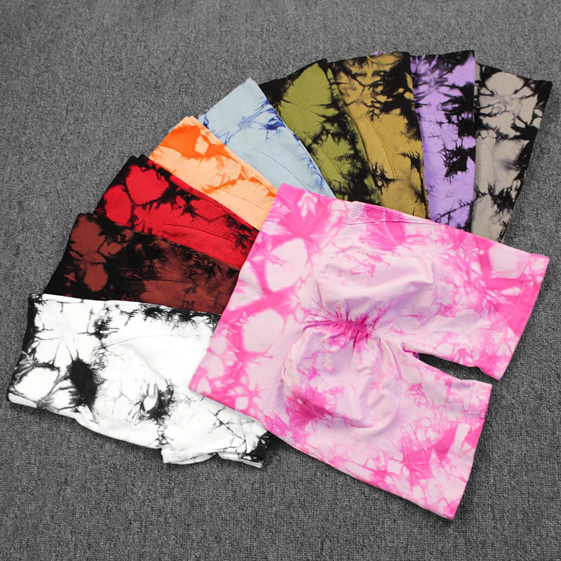 Seamless Tie Dye Push Up Yoga Shorts for Women: