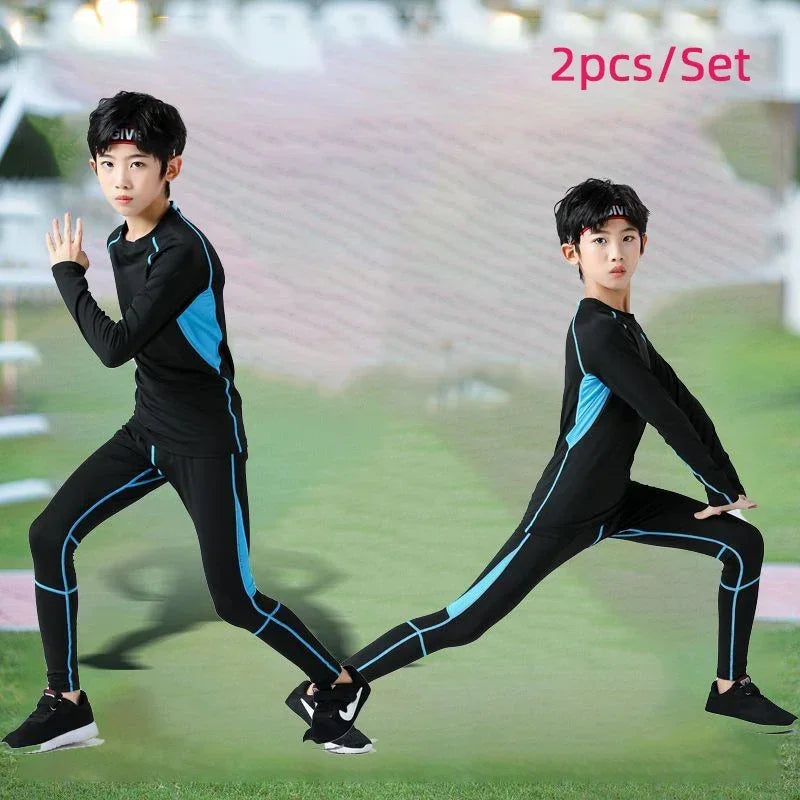 Kids Compression Sportswear Set – Warm Running & Basketball Base Layers for Boys